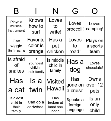 Icebreaker Bingo Card