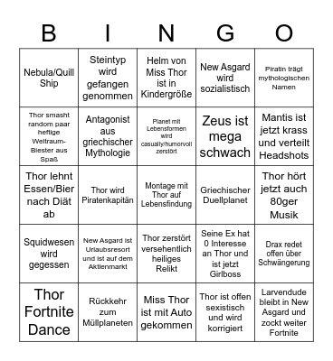 Thor Love and Thunder Bingo Card