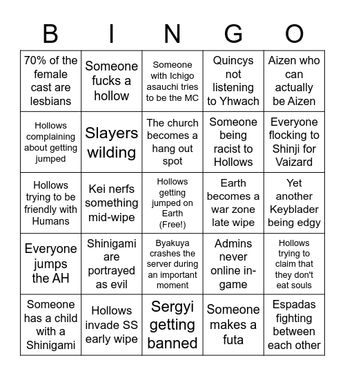 Yet another Type Soul wipe Bingo Card