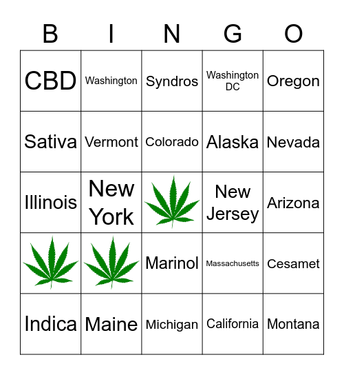 Medical Cannabis Bingo Card