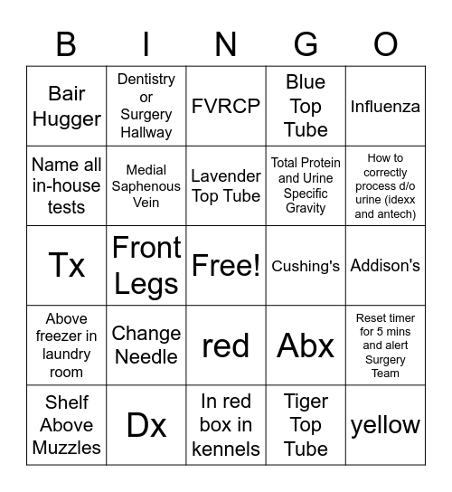 Vet Tech Bingo! Bingo Card