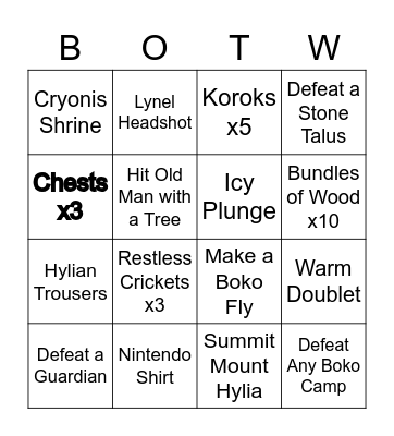 Zelda Great Plateau Bingo Card