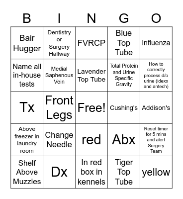 Vet Tech Bingo! Bingo Card