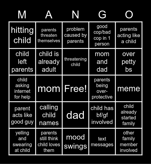 r/InsaneParents Bingo Card