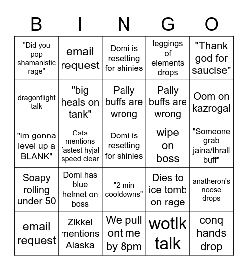 Temper Hyjal Bingo Card