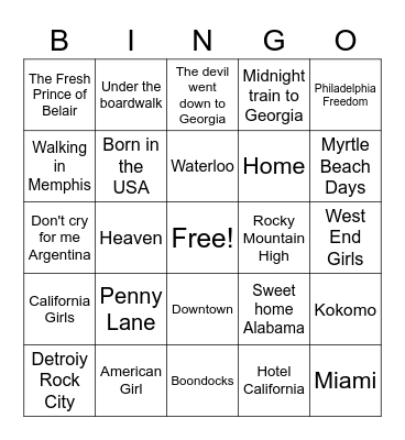 Take me there Bingo Card