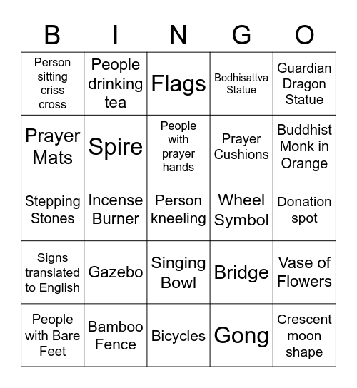 Buddhist Temple Bingo Card