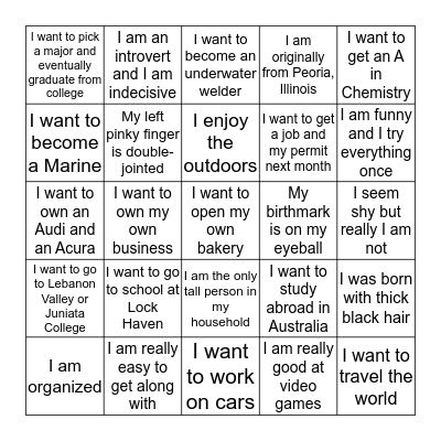 Unique Traits and Characteristics Bingo Card