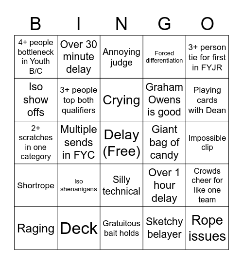 USAC Comp Bingo Card