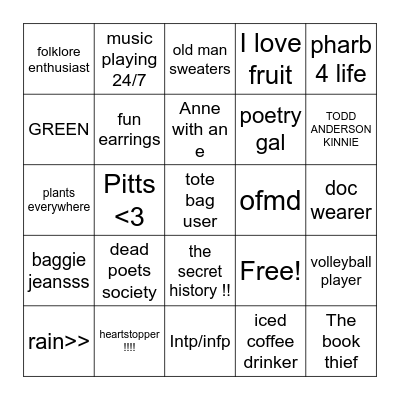 Shelby’s bingo Card