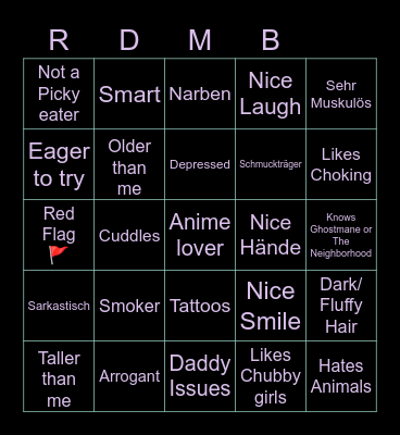 Reiskorn's Daddy Material Bingo Card