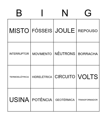 ELETRICIDADE Bingo Card