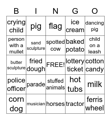 New York State Fair Bingo Card