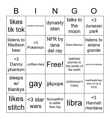Cocoa bingo Card