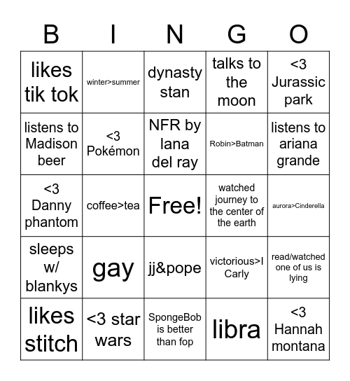 Cocoa bingo Card