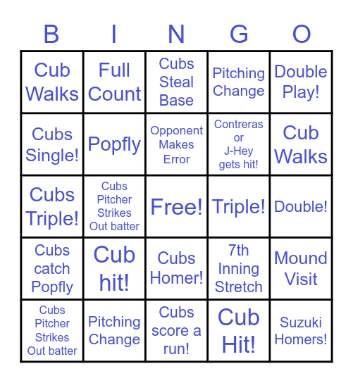 Cubs BINGO! Bingo Card