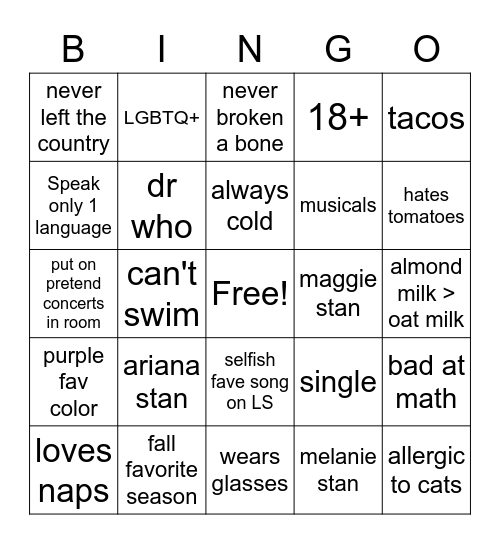 jade's bingo Card