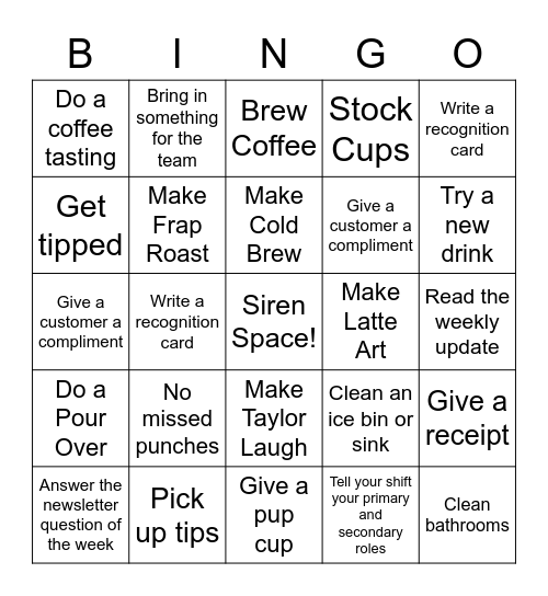 BARISTA BINGO Card