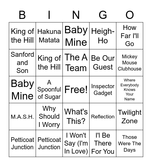 Disney Bingo Card