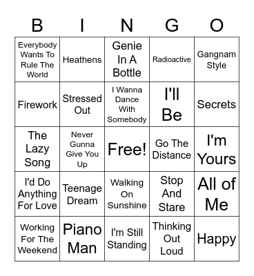 Pop Bingo Card