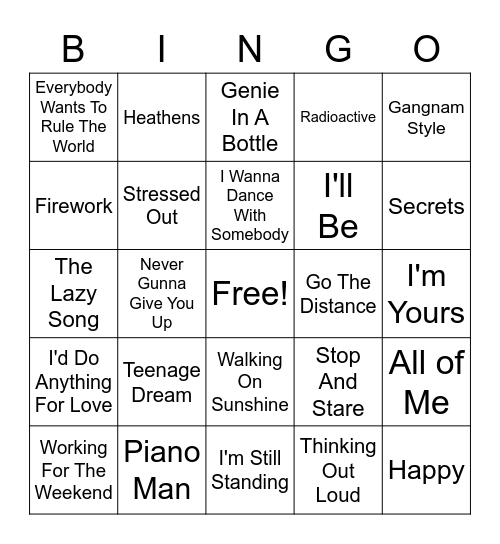 Pop Bingo Card