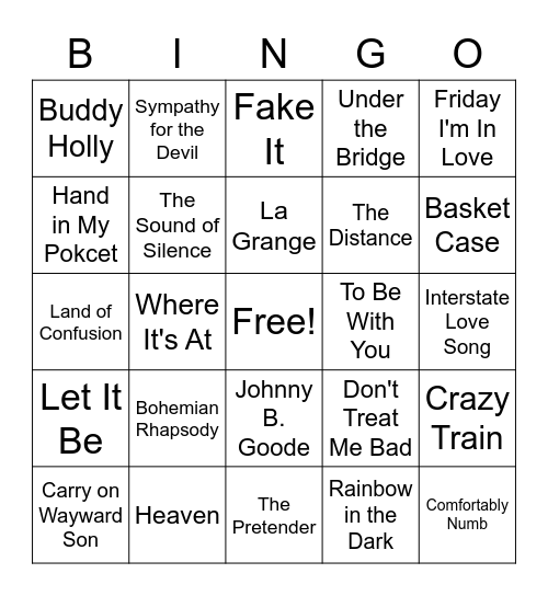 Rock Bingo Card