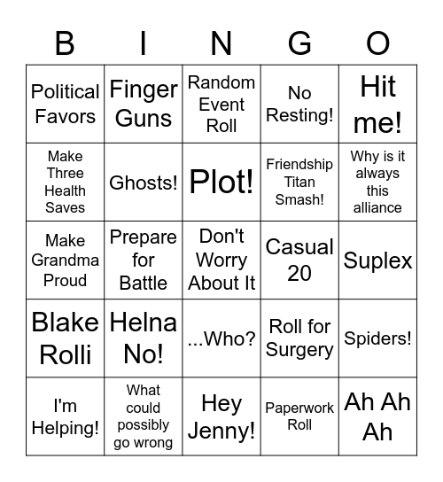 ASA Sunday Bingo Card