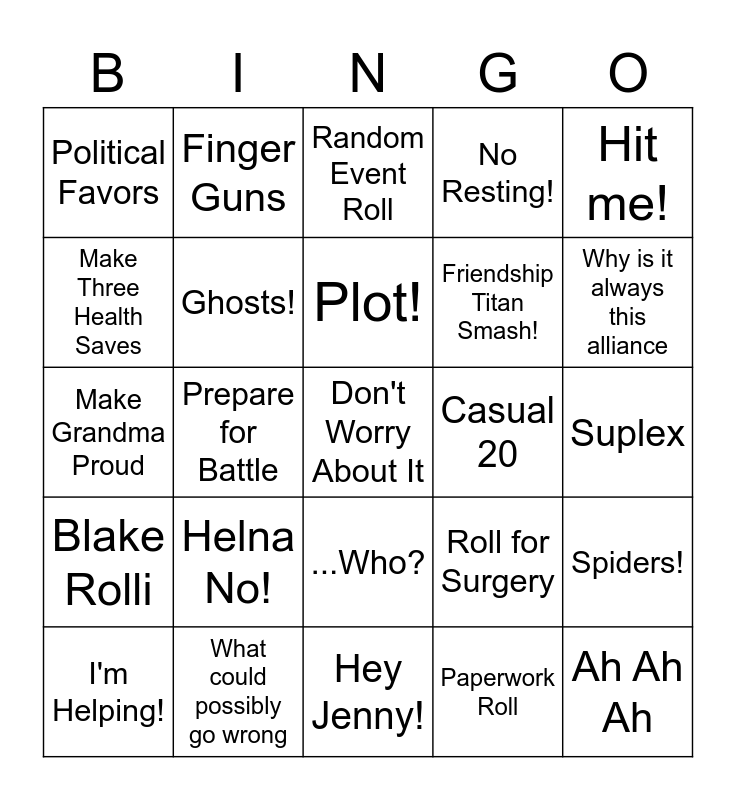 ASA Sunday Bingo Card