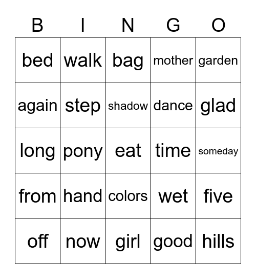 Fluency Practice Bingo Card