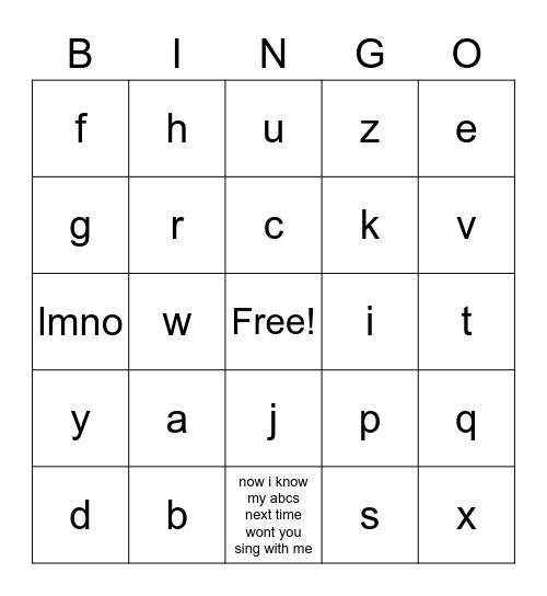 alphabet Bingo Card