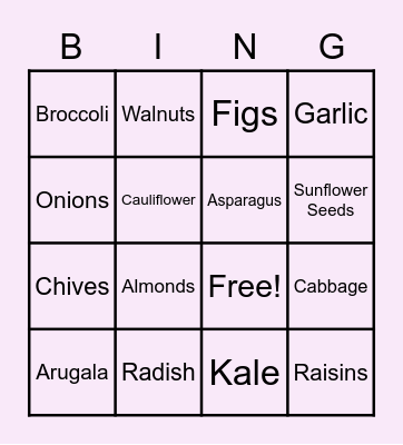 SULFUR RICH FOODS BINGO Card