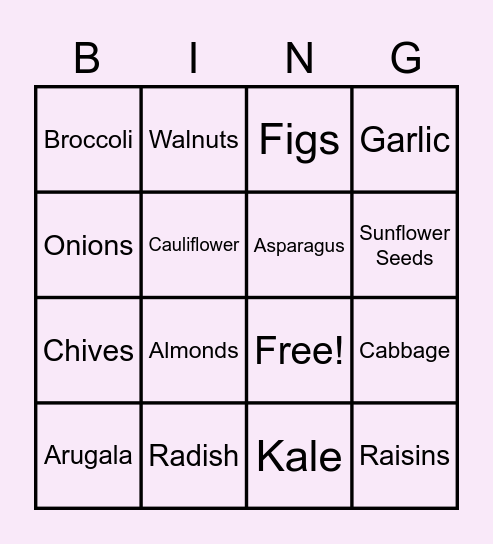 SULFUR RICH FOODS BINGO Card