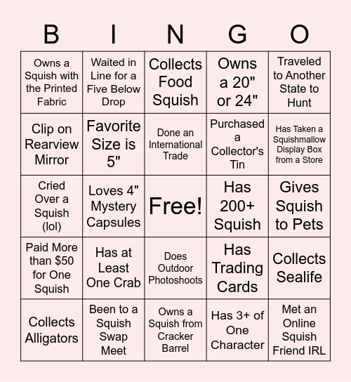 Squishmallow Collector Bingo! Bingo Card