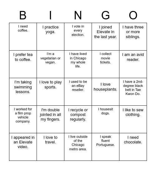 Getting to Know You Bingo Card