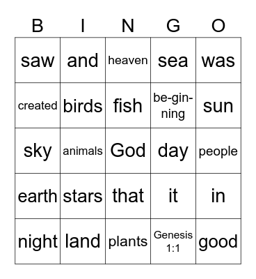 In the Beginning- Genesis 1:1 Bingo Card