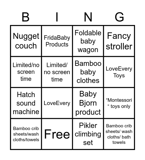 Bougie Baby Bingo Card