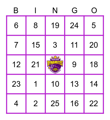 OAKLAND DYNAMITES Bingo Card
