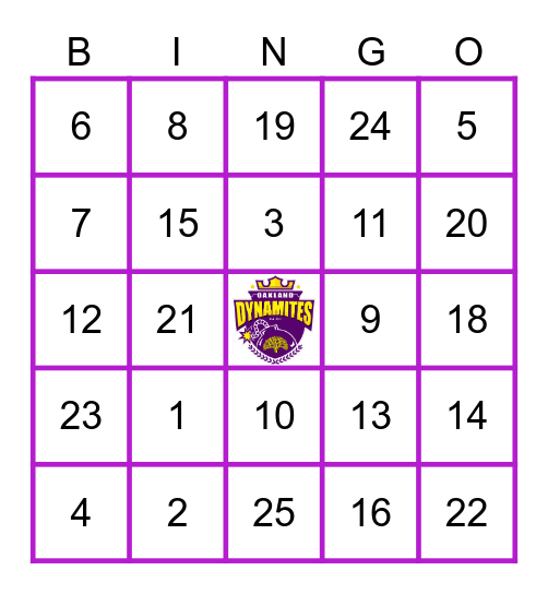 OAKLAND DYNAMITES Bingo Card
