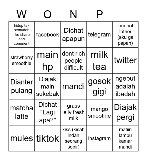 WONPILS Bingo Card