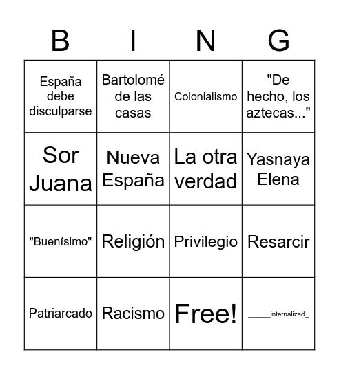 Untitled Bingo Card