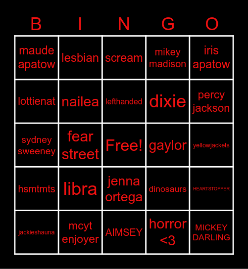 ASH'S BINGO Card