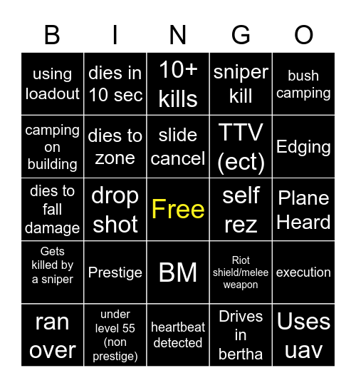 Big Puffer warzone bingo Card