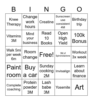 2022 Goals Bingo Card