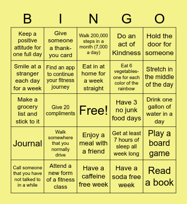 Monthly Wellness Bingo Card