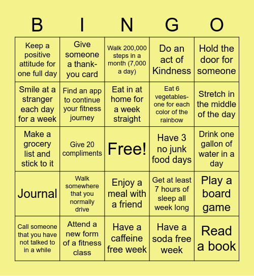 Monthly Wellness Bingo Card