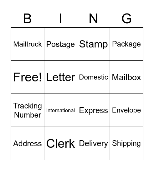 Post Office Bingo Card