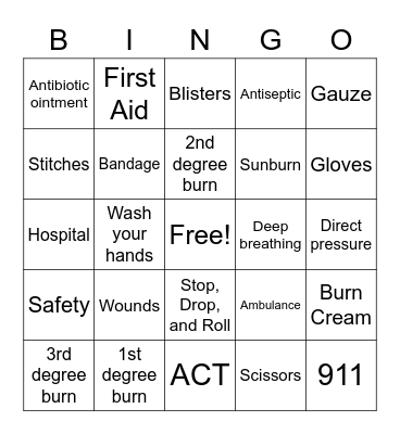 FIRST AID BINGO Card