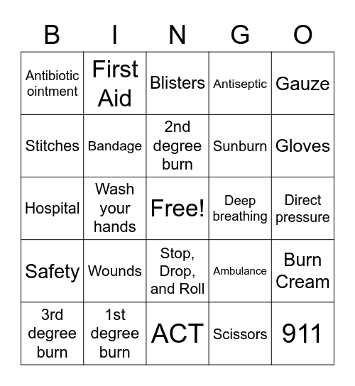 FIRST AID BINGO Card