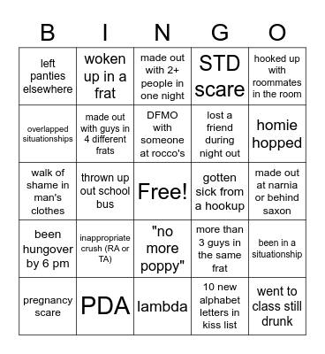 UCLA Experiences Bingo Card