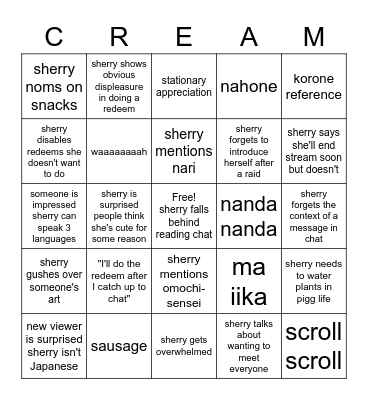 creamsherryart Bingo Card